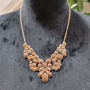 Women's Gold Tone Water Drop Brown Beaded Fashion Jewelry Necklace